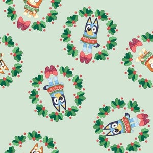 Bluey Christmas Cotton Fabric-By the 1/4 yard, 1/2 yard- Fat Quarter - 100% Cotton - continuous cuts