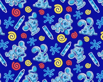 Blue’s Clues school supplies Cotton Fabric- 1/4 yard, 1/2 yard- Fat Quarter - 100% Cotton - continuous cuts