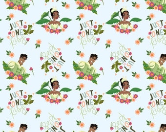 Disney Princess and the Frog Just One Kiss cotton fabric  - Fat Quarters - 100% Cotton - by the 1/2 yard- continuous cuts-