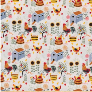 Chicken and Coop cotton Fabric - 100% Cotton - By the 1/2 Yard - Fat Quarters -