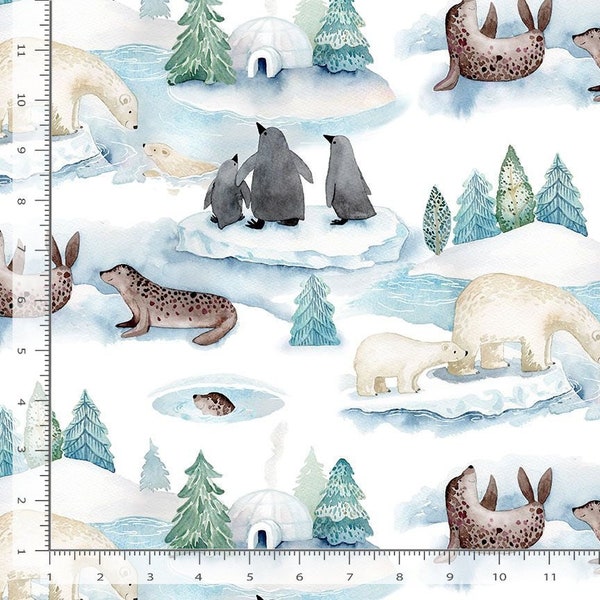 Nature Winter Wild Arctic Animals fabric--  Fat Quarters - 100% Cotton - continuous cuts-CD2236