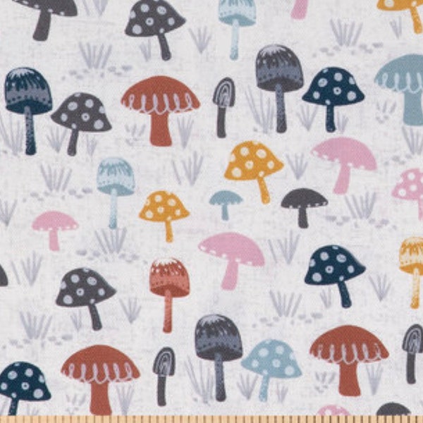 Duck Cloth- Polka Dot Mushrooms cotton fabric- By the 1/2  Yard- 100% Cotton - Fabric - cut to size Duck Cloth Canvas