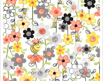 SusyBee Sweet Bees cotton fabric- Fat Quarters, by the 1/4 or 1/2 yard, continuous cuts- 100% Cotton