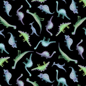 TT-Dino CD2427 Black - Tossed Dinosaurs Cotton Fabric -Roar Cotton Fabric- by the 1/2 yard. Cute- roar- continuous cuts