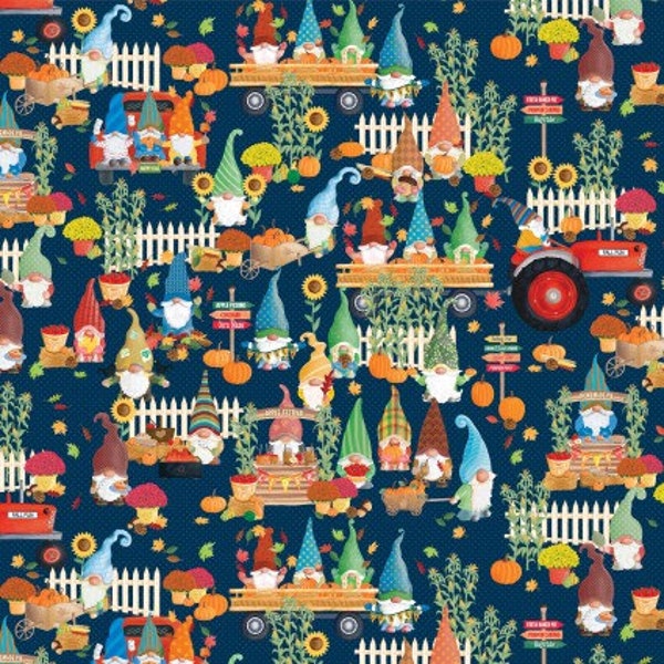 Fallings for Gnomes Cotton Fabric-Fat Quarters - By the 1/2 Yard- 100% Cotton - Autumn - Fall - Gnomes