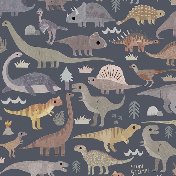 Dear Stella - D is for Dinosaur DLT2339 Iron - Roar Cotton Fabric- by the 1/2 yard. Cute- roar- continuous cuts