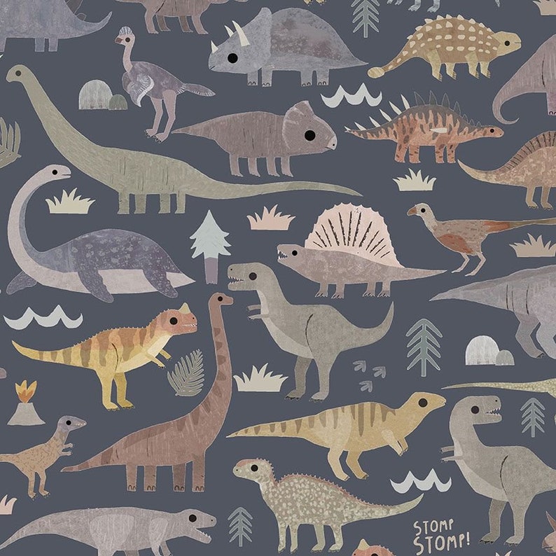 Dear Stella D is for Dinosaur DLT2339 Iron Roar Cotton Fabric by the 1/2 yard. Cute roar continuous cuts image 1