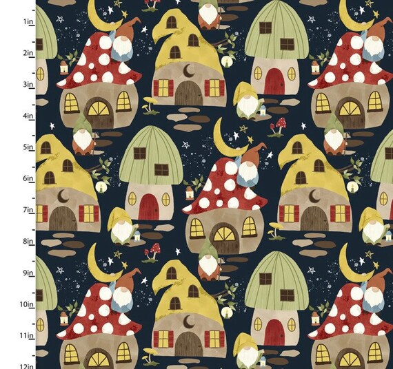 Shroom Houses & Gnomes Cotton Fabric by the Yard 100 Cotton Etsy