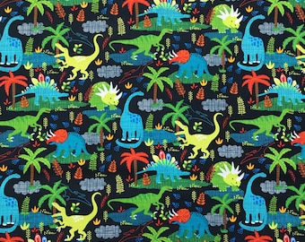 Dinosaurs on Navy/Black Fabric - Fat Quarter - 100% Cotton -