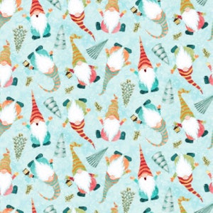 Christmas Mini Gnomes on mint - 100% Cotton -