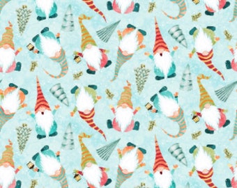 Christmas Mini Gnomes on mint - 100% Cotton -