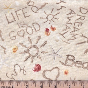 Beach Writing on the Sand Cotton Fabric  - Timeless Treasures Fat Quarter - 100% Cotton -BEACH-C1234  SAND