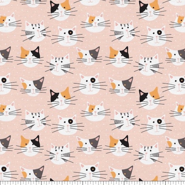 Tails and whiskers Cat Faces fabric- by the yard- Fat Quarters - 100% Cotton - Fabric Remnant