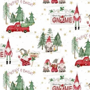 End of Bolt - P&B textiles Gnome’s Home Tree Farm Scenic Cotton Fabric-
