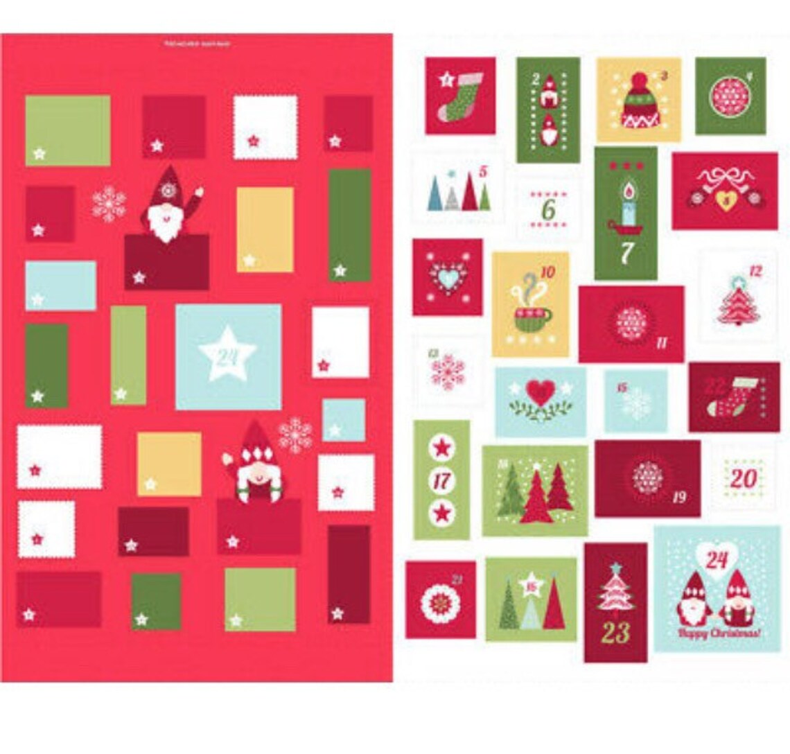 Christmas Advent Calendar Fabric Panel Lewis & Irene Red Etsy