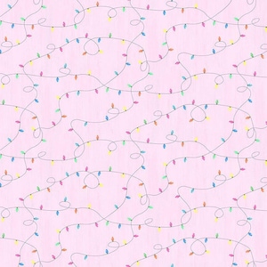 May include: A seamless pattern of colorful string lights on a pink background. The lights are arranged in a random pattern, creating a festive and cheerful design.