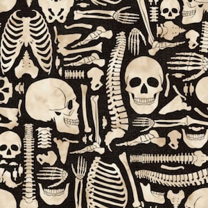 Boney Yard Skeleton Halloween cotton fabric- Fabric- Fat Quarters - By the Yard - 1/4 yd, 1/2 yd -100% Cotton -