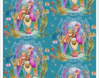 Three wiseman fabric- Fat Quarters  - 100% Cotton - by the yard PSF120-21398Christmas Peace Designer: Amarilys Henderson