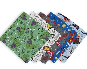 Marvel Fat Quarter Bundle (18”x21”) bundle - x5 prints- Iron Man - Hulk - Captain America - Thor -  Stax