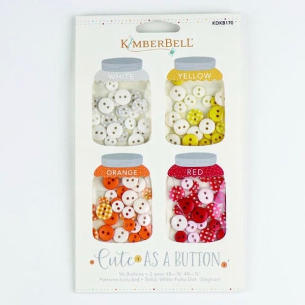 KimberBell Cute as A Button- white-yellow-orange-red--96 buttons- solid white polka dot gingham