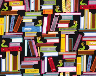 Bookworm library Cotton Fabric- Fat Quarters 1/4 yard, continuous cut - By the Yard- 100% Cotton -Fabric Traditions