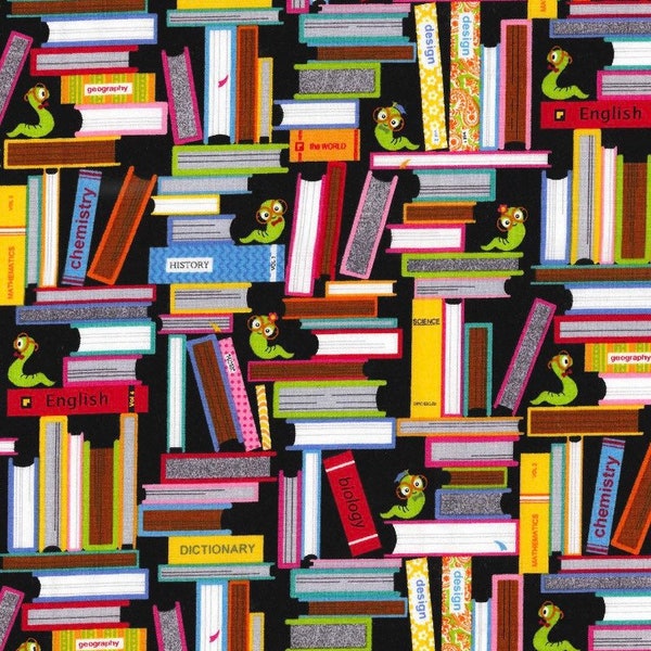 Bookworm library Cotton Fabric- Fat Quarters 1/4 yard, continuous cut - By the Yard- 100% Cotton -Fabric Traditions