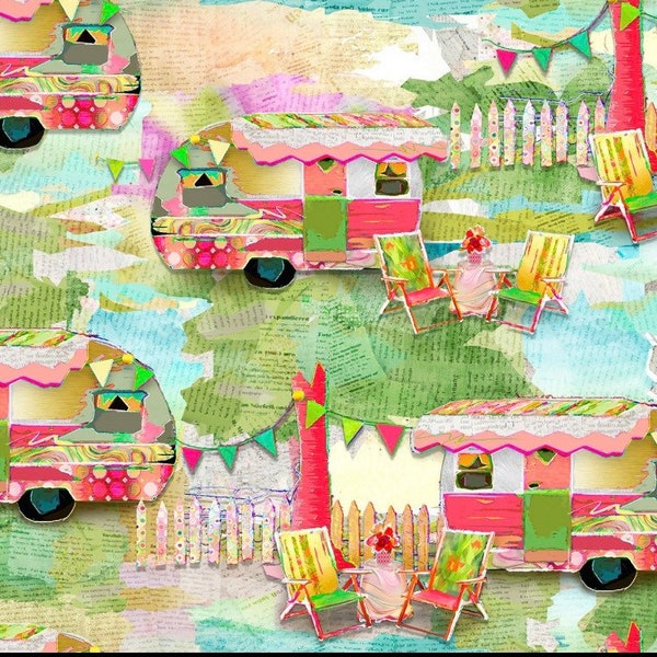 Camping Themed Fabric - My Happy Place 18046 Cotton Fabric- Tenting - Outdoors-  Fat Quarter - By the Yard - 1/4 yd, 1/2 yd -100% Cotton