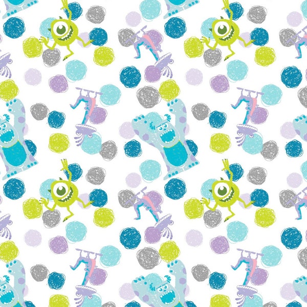 Monsters Inc. Dots Fabric - Characters - by the 1/4 yard, 1/2 yard, Continuous cuts - Fat Quarters - 100% Cotton -