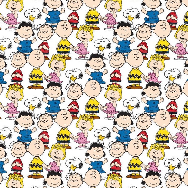 Peanuts character Gangs all here- fabric- 1/4 yard, 1/2 yard, Remnant - Fat Quarter - 100% Cotton - New!