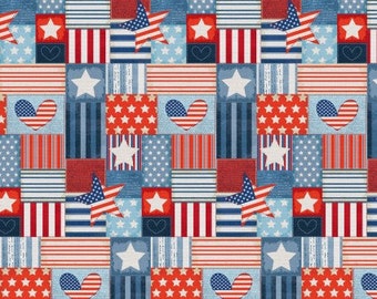 Handmade Holiday - Patriotic Fabric- 100% Cotton - continuous cuts