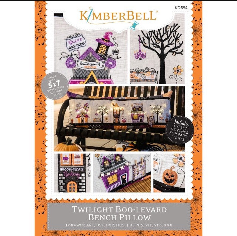 Twilight Boo-Levard Bench Pillow KimberBell Designs-KD594 EMBROIDERY CD version
