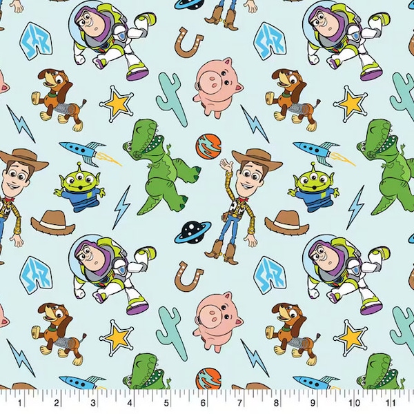 Disney Toy Story Icons on light Blue Cotton Fabric - 1/4 yard, 1/2 yard, Continuous cuts -  Fat Quarters - 100% Cotton -