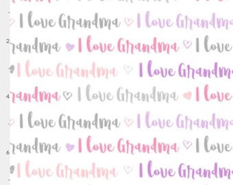 I Love Grandma Words Pink Purple &  Gray on White Continuous cuts.