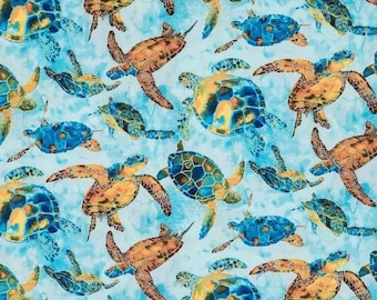 Sea Turtles cotton fabric-  100% Cotton Continuous Cuts