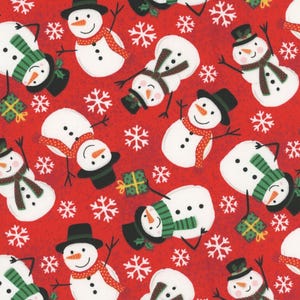 Be Merry 3WI22278-RED Snowman Toss by Lisa Perry for 3 Wishes Fabrics 100% cotton Fabric - continuous cuts