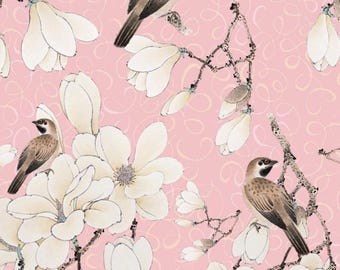 Sparrows and Magnolia Orchards Fabric -100% Cotton -