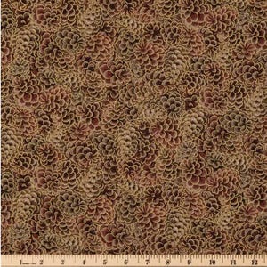 Pinecones Metallic Accent 100% Cotton fabric - Continuous Cuts