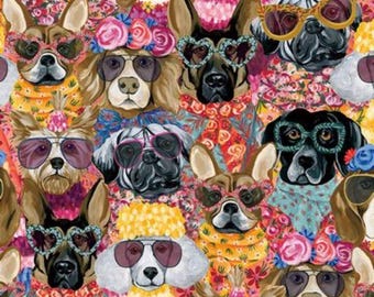 Packed Fashionista Dogs novelty 100% Cotton fabric- YVETTE-CD4179
