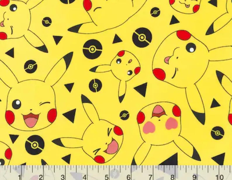Triangle Pickachu Pokémon Playtime Pikachu Cotton Fabric- Robert Kaufman -by the 1/4 Yard ...