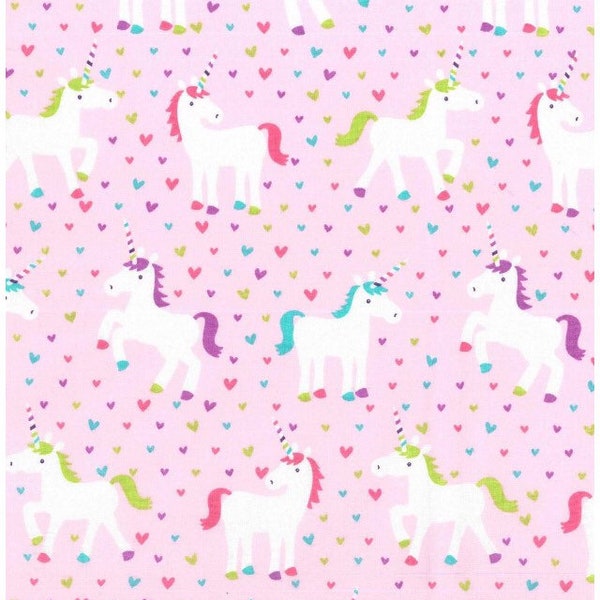 Unicorns & Hearts on pink- Fat Quarter - 100% Cotton- by the yard