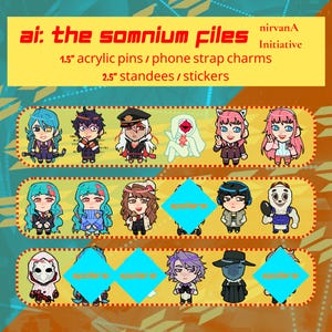 AITSF Nirvana Initiative Chibi Pins, Charms and Standees