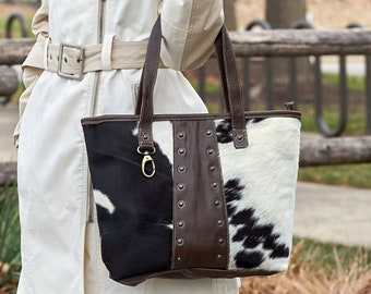 Genuine Leather And Cowhide Hairon Tote Bag