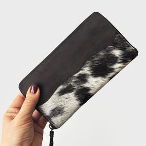 Bonita cartera de piel de vaca hecha a mano para mujer