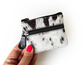 Cowhide Leather Zippered Coin and Key Pouch