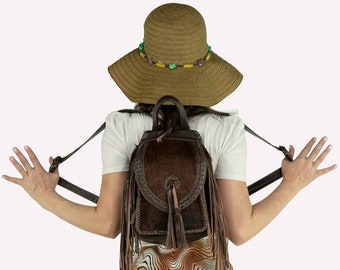 Crafted Cowhide Fringe Backpack | Western Style Statement Piece