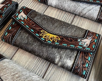 Hand Tooled Saddleback Cowhide Leather Wallet