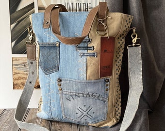 Upcycling Canvas Tote Messenger Schultertasche