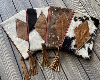 Cute Leather Cowhide Women's Makeup Pouch Bag