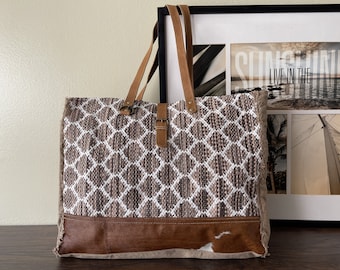 Handmade Canvas Cowhide Accent Weekender Bag