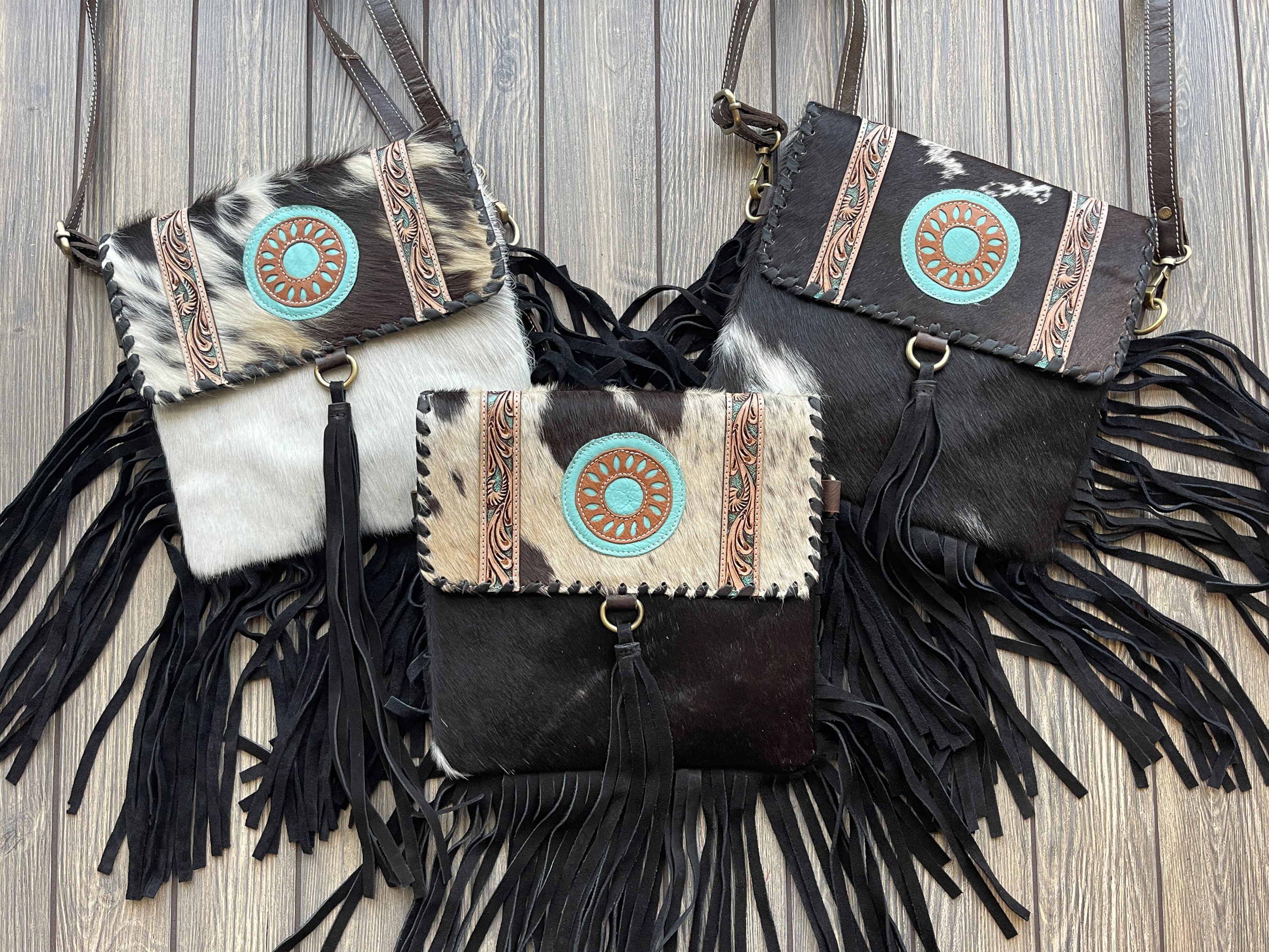 Western Cowgirl Leather Cowhide Fringe Purse 